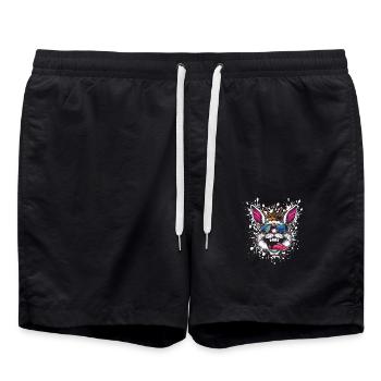 Bunny Birthday Funny Party - Swim Trunks - black - Front - AI Model Male 185 light (185cm)
