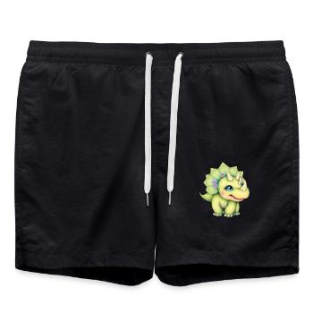 Joyful Cartoon Dinosaur with Floral Crown - Swim Trunks - black - Front - AI Model Male 185 light (185cm)