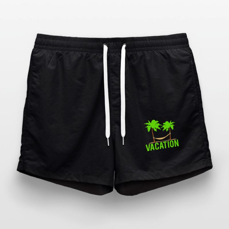 Vacation Text Hammock Sleeping Under 2 Palm Trees Swim Trunks