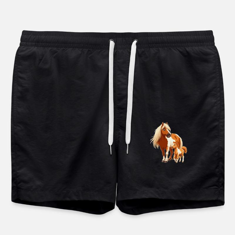 Shetlandpony mit Fohlen - Badeshorts - Schwarz