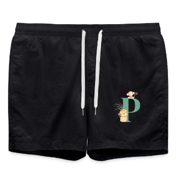 Buchstabe p grüne Dschungeltiere - Badeshorts - Schwarz - Vorne - AI Model Male 185 light (185cm)