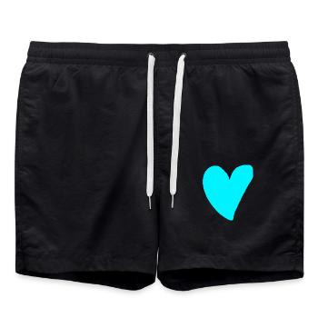 Coeur turquoise cyan idée cadeau vert bleu - Short de bain - noir - Devant - AI Model Male 185 light (185cm)