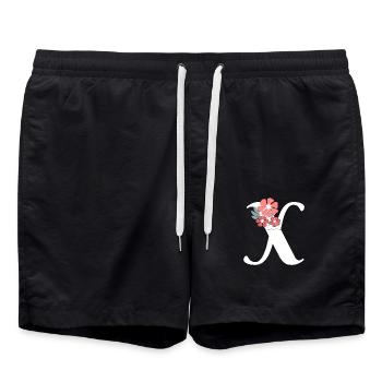 Lettre x fleurs minimalistes - Short de bain - noir - Devant - AI Model Male 185 light (185cm)