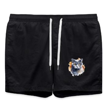 Katze Kopf Britisch Kurzhaar - Badeshorts - Schwarz - Vorne - AI Model Male 185 light (185cm)