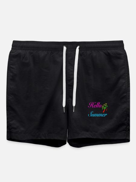 Hello Summer Palm Trees Neon - Swim Trunks - black