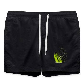 Plume abstraite / ligne / vert / motif - Short de bain - noir - Devant - AI Model Male 185 light (185cm)