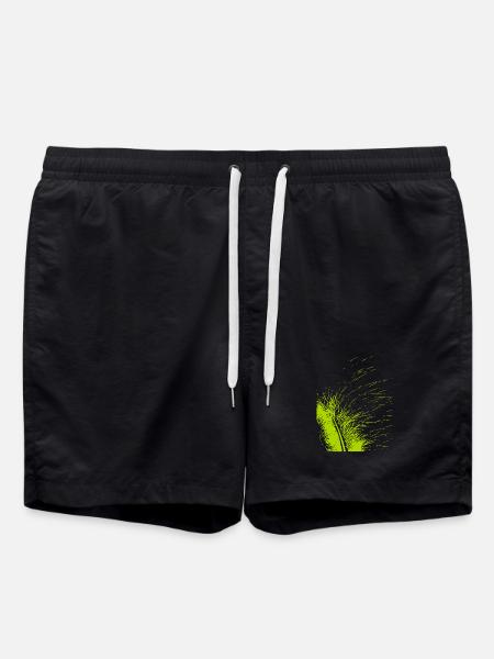 Abstract feather / line / green / pattern - Swim Trunks - black