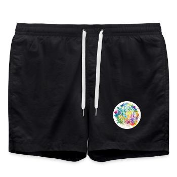 Arc en ciel fleur de vie chanvre cercle - Short de bain - noir - Devant - AI Model Male 185 light (185cm)