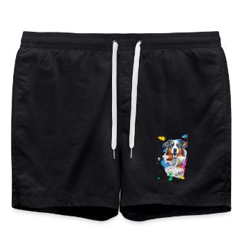 Hundeportrait im bunten Farbfluss - Badeshorts - Schwarz - Vorne - AI Model Male 185 light (185cm)