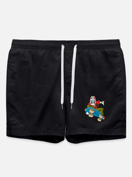 Strange fox on skateboarding - Swim Trunks - black