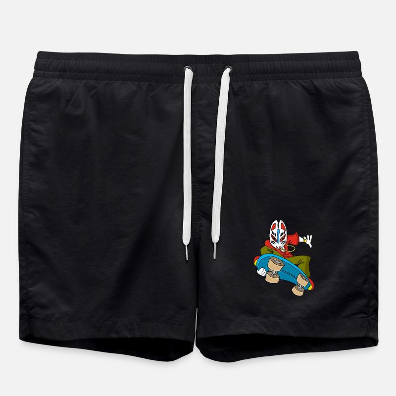 Strange fox on skateboarding - Swim Trunks - black