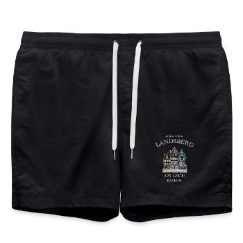 Landsberg am Lech, bunte Häuserzeile, Bayern - Badeshorts - Schwarz - Vorne - AI Model Male 185 light (185cm)