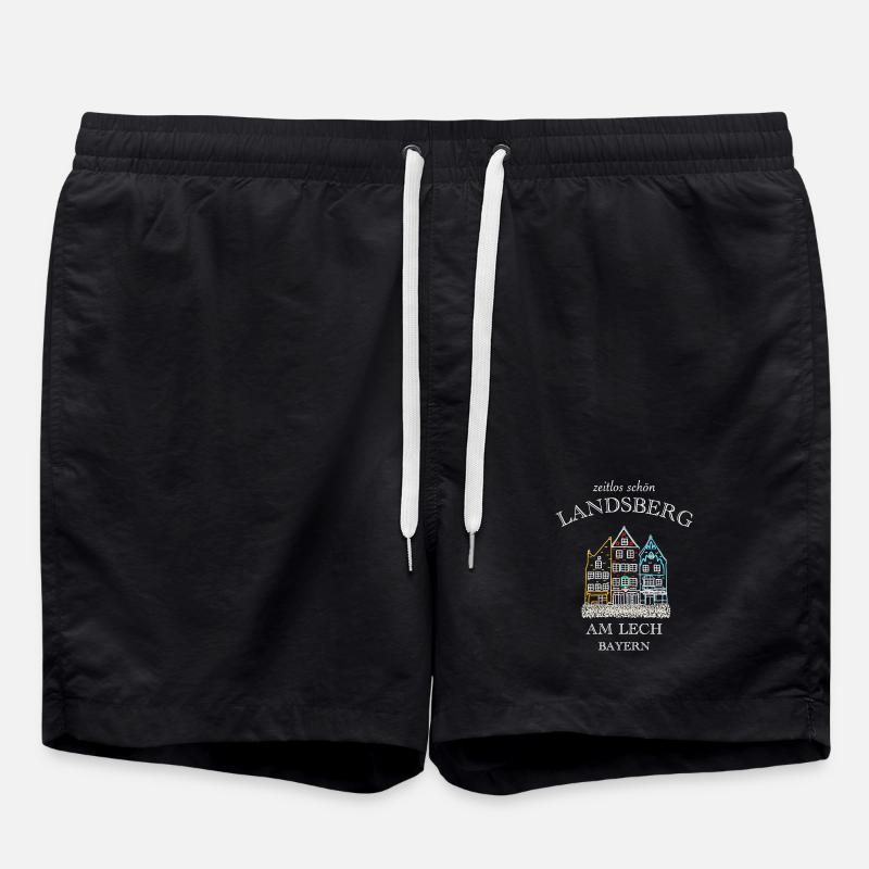 Landsberg am Lech, bunte Häuserzeile, Bayern - Badeshorts - Schwarz
