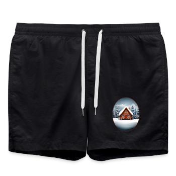 Maison en bois, cabane de Noël - Short de bain - noir - Devant - AI Model Male 185 light (185cm)