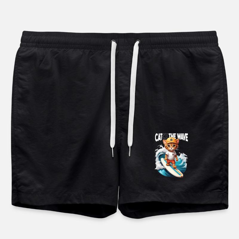 Cat Surfer Catch the Wave - Swim Trunks - black