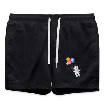 Astronaut with colorful planets as balloons - Swim Trunks - black - Front - AI Model Male 185 light (185cm)