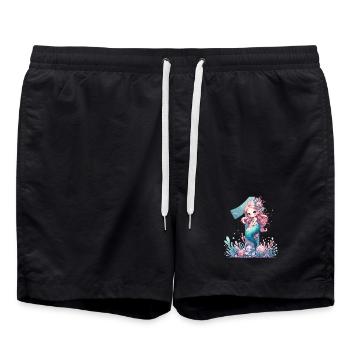 1 Year Mermaid Cute Birthday Gift - Swim Trunks - black - Front - AI Model Male 185 light (185cm)