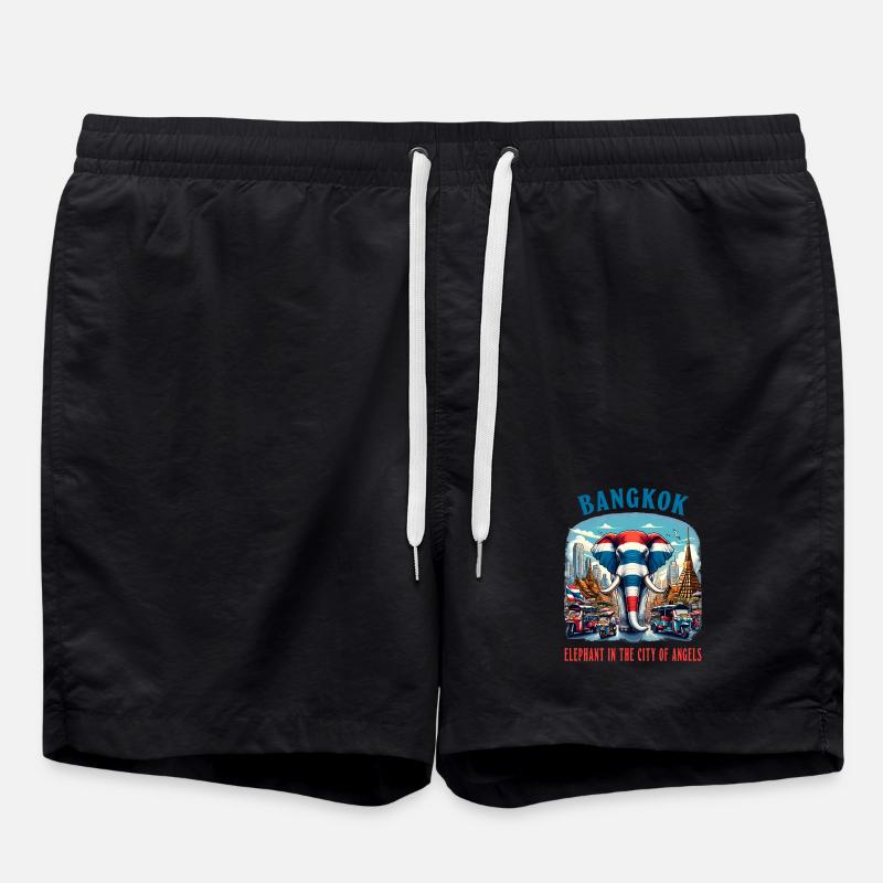 Bangkok Thaïlande Drapeaux d'éléphants Ville - Short de bain - noir