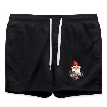 Garden gnome with watering can in flower garden - Swim Trunks - black - Front - AI Model Male 185 light (185cm)