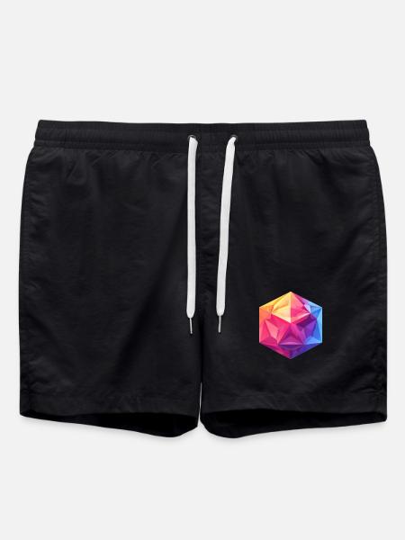 Geometric D20 Cube – Colorful RPG Design - Swim Trunks - black