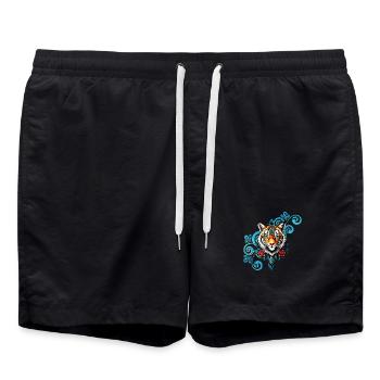 Tigre avec des décorations florales. - Short de bain - noir - Devant - AI Model Male 185 light (185cm)