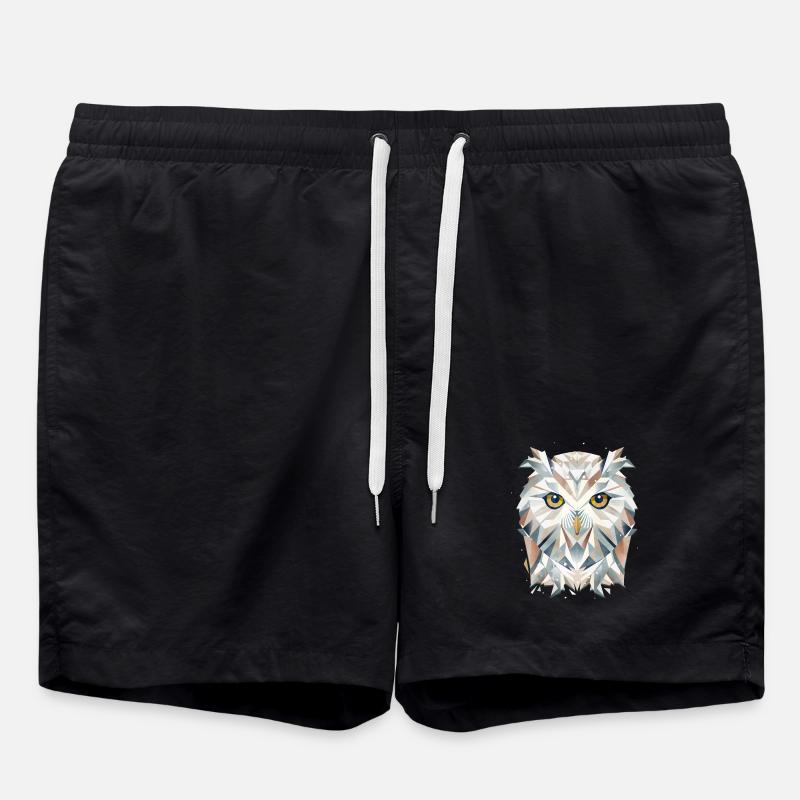 Majestic Snowy Owl - Geometric Elegance - Swim Trunks - black