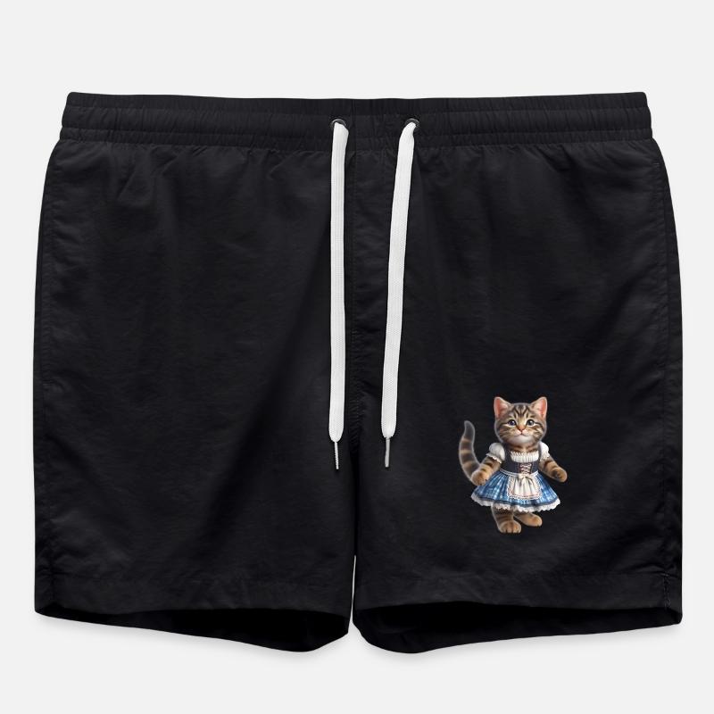 Cute little cat in dirndl - Swim Trunks - black