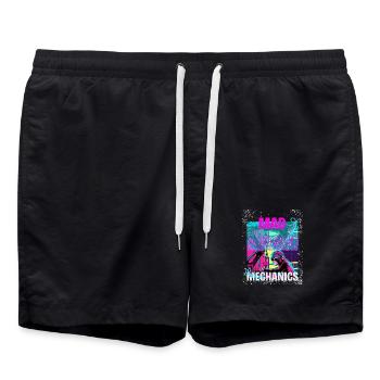 Mad Mechanics – Neon Monkey Garage Art - Swim Trunks - black - Front - AI Model Male 185 light (185cm)