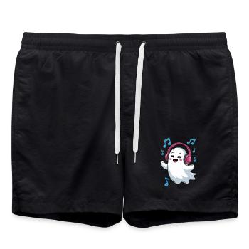 Music-loving Ghost with Headphones - Swim Trunks - black - Front - AI Model Male 185 light (185cm)