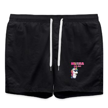 Einhorn Geburtstag  - Badeshorts - Schwarz - Vorne - AI Model Male 185 light (185cm)