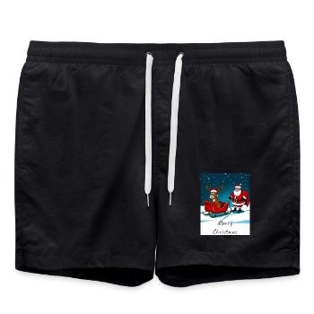 Christmas Sleigh Reindeer Santa Claus - Swim Trunks - black - Front - AI Model Male 185 light (185cm)