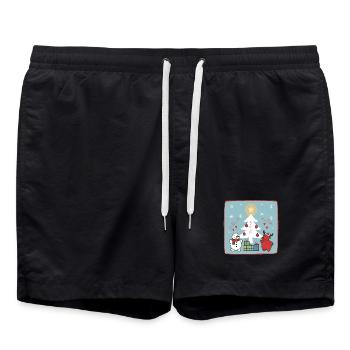 Christmas tree with snowman and reindeer - Swim Trunks - black - Front - AI Model Male 185 light (185cm)