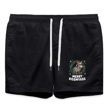 Merry KissMyAss Esel Pyjama Sarkastisch Xmas Lusti - Badeshorts - Schwarz - Vorne - AI Model Male 185 light (185cm)