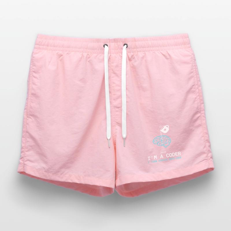 Coder T-Shirt: Coffee into Code – Nerdy Programmie Swim Trunks