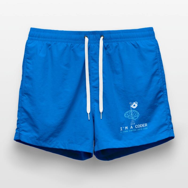 Coder T-Shirt: Coffee into Code – Nerdy Programmie Badeshorts