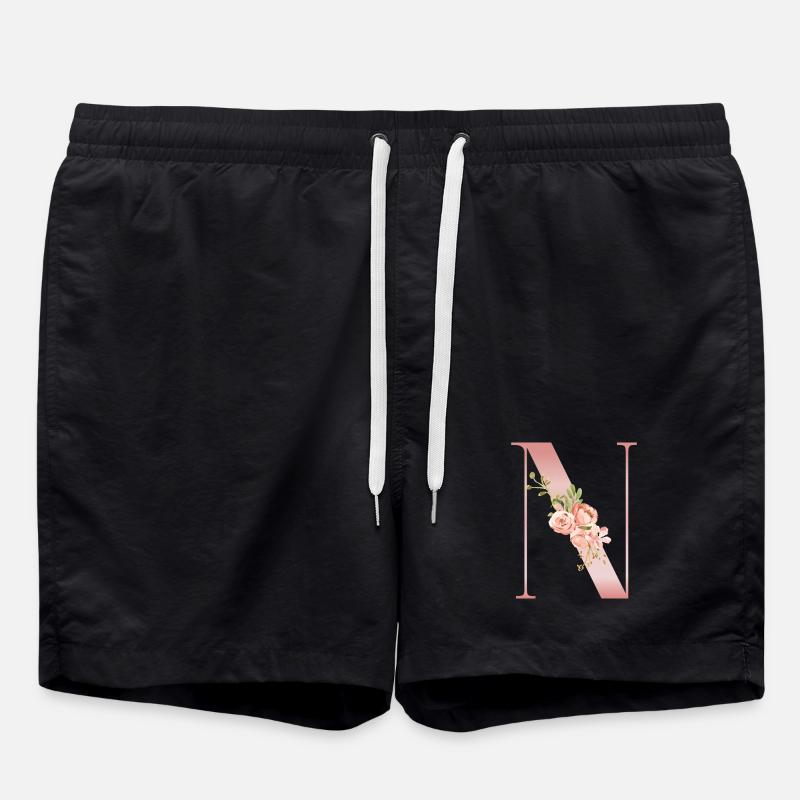 Drop Cap N Floral Soft Pink - Swim Trunks - black
