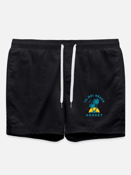 Phuket Beach Palm Sunset - Swim Trunks - black
