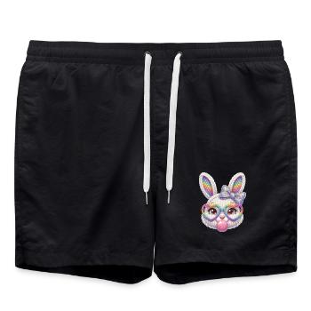 Easter Bunny Bubble Heart Glasses Rainbow - Swim Trunks - black - Front - AI Model Male 185 light (185cm)