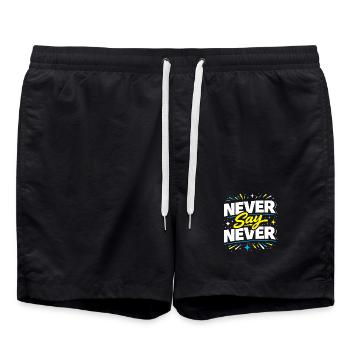 Never Say Never Typografie-Burst - Badeshorts - Schwarz - Vorne - AI Model Male 185 light (185cm)