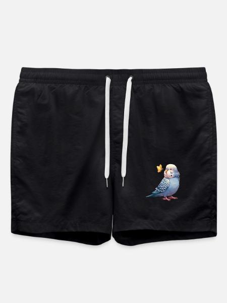 Budgie with butterfly - Swim Trunks - black