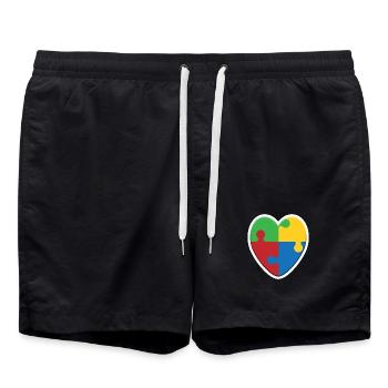 Autism Heart Puzzle - Swim Trunks - black - Front - AI Model Male 185 light (185cm)