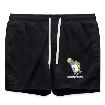Schräger Vogel – Taube mit Wasserwaage - Badeshorts - Schwarz - Vorne - AI Model Male 185 light (185cm)
