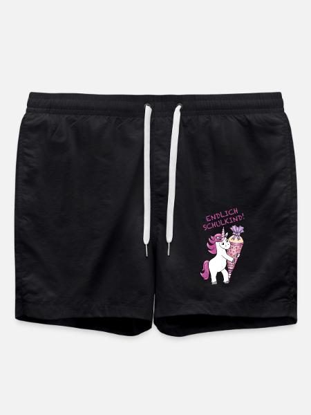 Einschulung Einhorn mit Zuckertüte Schulanfang - Badeshorts - Schwarz