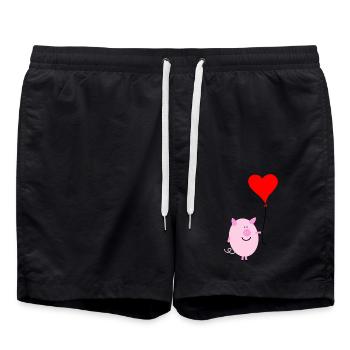Pig with heart balloon - Swim Trunks - black - Front - AI Model Male 185 light (185cm)
