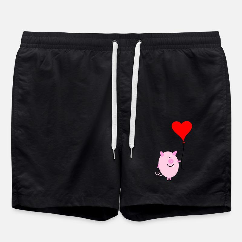 Pig with heart balloon - Swim Trunks - black