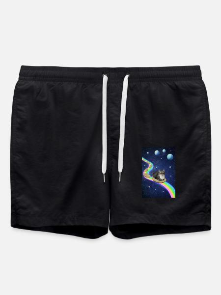 Cute cat in space - Swim Trunks - black