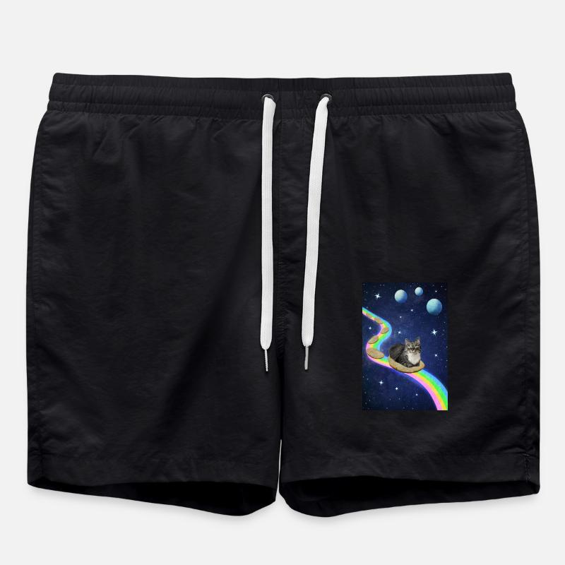 Cute cat in space - Swim Trunks - black
