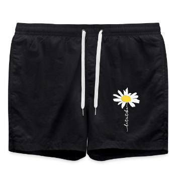 Daisies - Wild herbs - Nature - Sustainable - Swim Trunks - black - Front - AI Model Male 185 light (185cm)