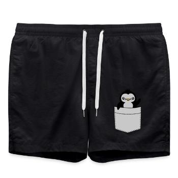 Winkender Brusttasche Pinguin - Badeshorts - Schwarz - Vorne - AI Model Male 185 light (185cm)