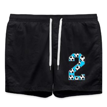 2nd Birthday Football Blue - Swim Trunks - black - Front - AI Model Male 185 light (185cm)